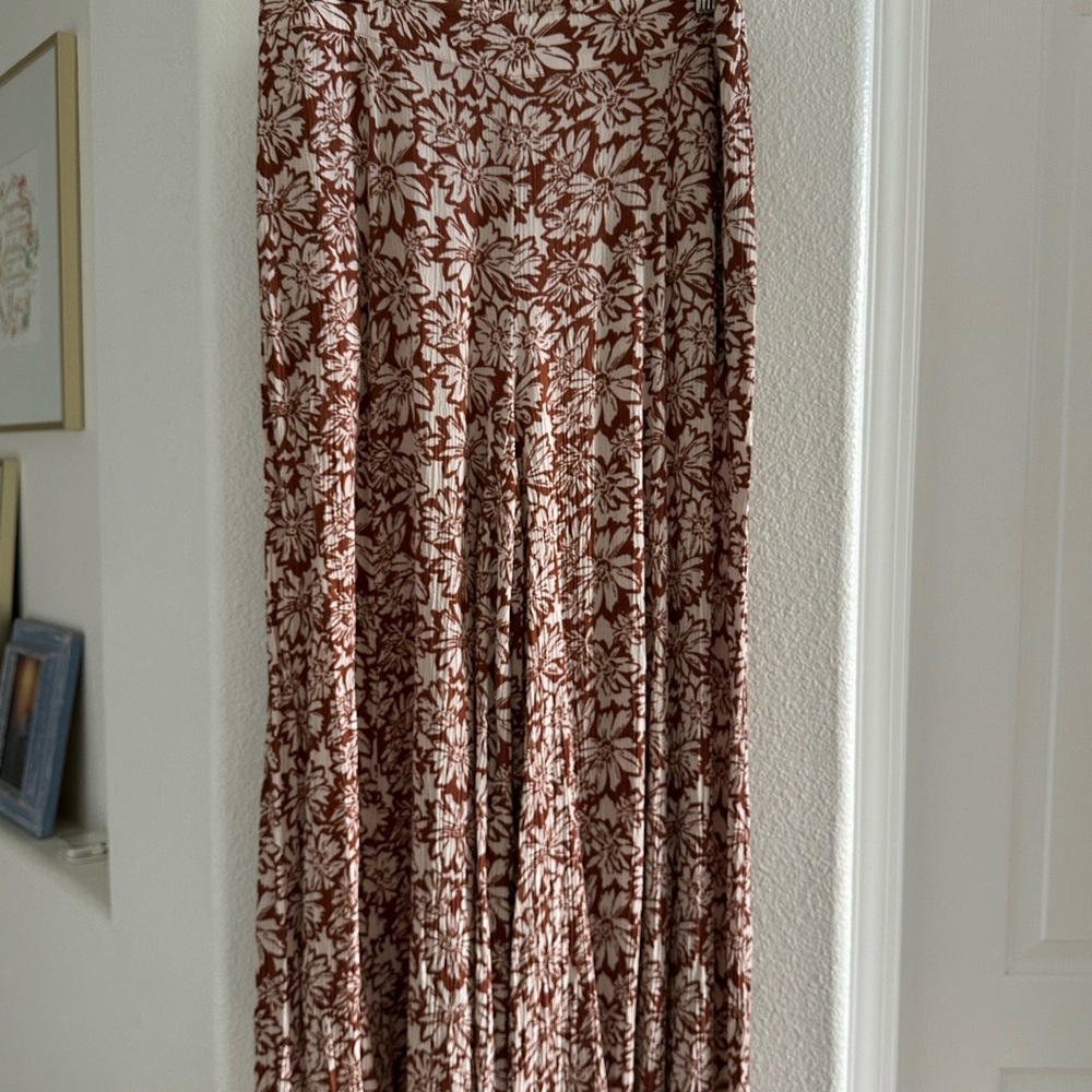 BE COOL Floral Print Wide Leg Pants - Brown and Cream